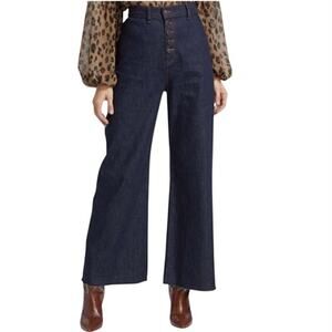 NEW Veronica Beard Grant Wide Leg High-Rise Cropped Denim Jeans Blue Size: 29